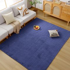 Softime カーペット ラグ キルトラグ ラグマット 185×235cm 約3畳 絨毯 滑り止め付き 防ダニ 抗菌 防臭 地毯 洗える オールシーズン フランネルラグ じゅうたん 防音 床暖房 ホットカーペット対応 無地 ネービー