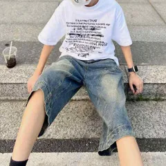 種類8：S/A：綿ヘビーレトロカラー メンズ ファッション 服 男性用 オシャレ シンプル 大人 かっこいい 大きいサイズ ストリート 紳士服 アメリカ ヘビーウェイト レトロ ダメージ デニム ショート パンツ 夏 ストレート ワイド レッグ ハーフ パンツ