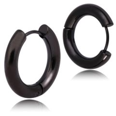 【幅4mm 内径16mm 色：ブラック 1ペア】[Adelina Style] サージカルステンレス フープピアス リングピアス レディース メンズ 太め 金属アレルギー対応 プレゼント