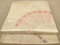 正絹 袋帯 吉祥文様 花扇面模様 亀甲 桐 菊 リメイク 稽古用 O-136