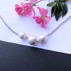 1289 三連　本物　コットンパール　10ミリ　14ミリ　羽織紐　白　パール　羽織　着物　帯　レース羽織　卒業式　和装小物