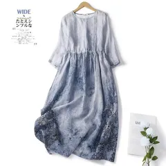 リゾートワンピース エスニック リネンワンピース レディース 夏服 ワンピース 5分袖 丸首 総柄 花柄 ギャザー フレア aライン 30代40代50代 大人可愛い 綿麻 xzxiaoyun363