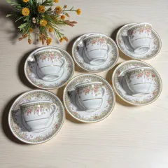 【6客揃】Noritake FIGARO カップ&ソーサー 花柄 日本陶器会社 マグカップ 紅茶 コーヒー カップ 器 茶器 昭和 レトロ アンティーク