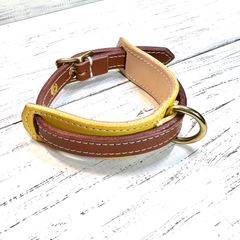 【犬用首輪S】 イエロー ライトブラウン 本革 レザー 小型犬 犬 かわいい