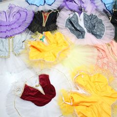 【美品 バレエ衣装豪華大量まとめ売り】チュチュ 全18着セット 18点 子供 ジュニア キッズ 衣裳 発表会 舞台 フリル レース ベロア 赤 黒 紫 ピンク 水色 ブルー イエロー