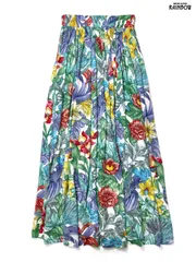 古着 CONDOR シワ加工 アメリカ製 花柄 ロング丈 スカート 青 水色 (btu2506016) 