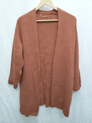 ◇ Mila Owen ミラ オーウェン ノーカラー ロング ニット 長袖 カーディガン サイズF ブラウン系 レディース P  【1407260011392】