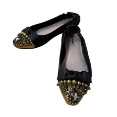 Z1563MIU MIU ミュウミュウ バレエシューズ ビジュー リボン ブラック レディース 36サイズ