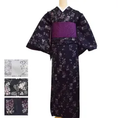 正絹 小紋 お仕立て上がり 袷着物 新品 グレー 紫 黒 クローバー （新品未使用）きもの初めに【フリーサイズ/着物/袷せ/仕立て上がり)