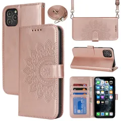 【迅速発送】Pelanty for iPhone 11 Pro Max ケース手帳型 縄掛け iPhone 11pro Max 携帯カバー 肩掛け斜めがけ ショルダー PUレザー 花柄横開模様 財布型カバー ICカード収納 スタンド機能 ストラップ付き マグネ