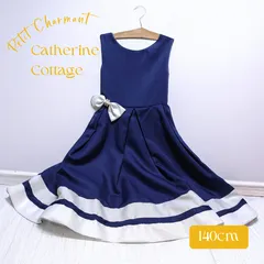 Catherine Cottage パールリボンのシンプルドレス（裏地付き）サイズ140｜美品