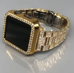 GimelZayinセット un アップルウォッチ ステンレスベルト キラキラ　 ゴールド　 カバー ケース 4 5 6 7 8 se メンズ レディース 38mm 40mm 41mm 42mm 44mm 45mm Apple Watch バンド