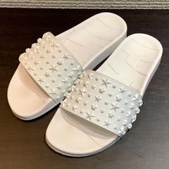 ジミーチュウ JIMMY CHOO REY M スターエンボス シャワーサンダル スライド ラバー シューズ 白 ホワイト [40] 約26cm G603/T15