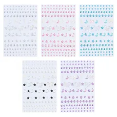 SensaBliss ラインストーン シール ネイルパーツ 顔面デコ 顔に貼る メイクシール 携帯電話装飾 DIY用品 手芸用品 3D 光る キラキラ 星 蝶 月 円形 5枚セット 0