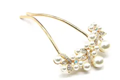 【話題沸騰】バチ型 髪飾り 和装 かんざし 留袖 金属 パール 簪 ビジュー フラワー Miaomyao 花 U字 コーム 【ミャオミャオ] ピンクゴールド ヘアアクセサリー