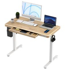 KOWO 電動昇降デスク オフィスデスク　幅120cm×奥行60cm 引き出し＆USB充電ポート付き・座り過ぎ防止・チャイルドロック・3段メモリー機能 【PSE認証済】