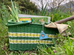 篭バック　 カノン、グリーン(シバヤマさんの手づくりカゴ)昭和レトロ