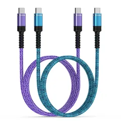 USB-C ケーブル ケーブル ナイロン編み USB-C 充電コード & タイプc 携帯充電ケーブル データ転送 PD対応 充電器ケーブル 60W急速充電【0.9m+1.8m/2本セット】 iPhone16/iPhone15/Galaxy/Google iph