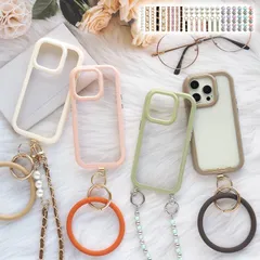 スマホケース ハード iPhoneケース【くすみフレームケース×シリコンリング×ロングストラップ】252