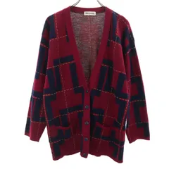 Pierre Cardin ピエールカルダン 90s オールド チェック柄 長袖 カーディガン L レッド系 メンズ 古着のサムネイル