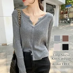 長袖ニットカーディガン レディース トップス 長袖 無地 クルーネック 秋服 冬服 10代 20代 30代 韓国ファッション 韓国 オフィスカジュアル リブのサムネイル
