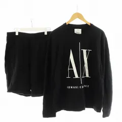 アルマーニエクスチェンジ A/X ARMANI EXCHANGE セットアップ 上下 スウェット トレーナー 長袖 ショートパンツ ハーフパンツ ロゴ コットン L 黒 ブラック 8NZSPA ZJ1ZZ /AN24