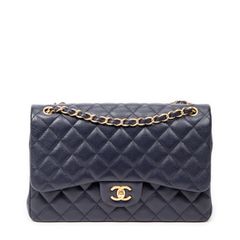 CHANEL シャネルデカマトラッセ ダブルフラップネイビーキルティングキャビアレザーAA