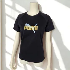 プーマ PUMA　ラメ入りロゴ ラグランＴシャツ　ブラック　レディース