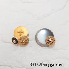331♡個性派ヴィンテージボタンアシンメトリー（一点物）ピアスイヤリング大ぶり
