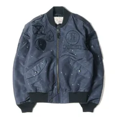 【美品】AVIREX アヴィレックス ジャケット ネイビー 紺 サイズ:M | ジェミニ計画モデル 宇宙柄 L-2B フライトジャケット (L-2B GEMINI PROGRAM) | アウター ブルゾン 上着【メンズ】【中古】