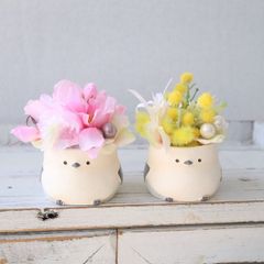 花咲くシマエナガ　ミモザ　桜　ミニアレンジメント　ギフト　誕生日　570