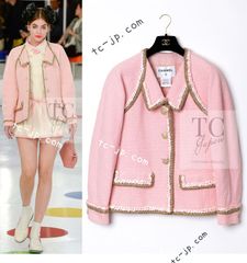 シャネル ジャケット CHANEL ピンク ブレイドトリミング コットン ココボタン カール・ラガーフェルド 貴重 新品同様 36
