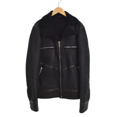クロムハーツ CHROME HEARTS シアリング ボンバー ムートン レザー ジャケット ライダース M 黒 ブラック ☆AA★のサムネイル