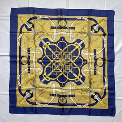 2505-116｜エルメス カレ 90 スカーフ シルク ネイビー マルチカラー