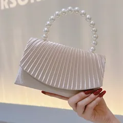 パーティーバッグ バッグ ホワイト クリーム ホワイト ベージュ パール プリーツ きれいめ レディース 結婚式 お呼ばれ チェーン付き 2way フォーマル ガーリー プリンセス 二次会 謝恩会 演奏会 発表会 フェミニン