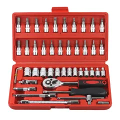 ☆ レッド ☆ ソケットレンチ 46点セット chtongjt0046a ソケットレンチセット ソケットレンチ ラチェットレンチ 工具セット 46点 セット 六角 サイズ ロング 家庭用 DIY バイク 車用 日曜大工 メンテナンス 整備 ケース付き