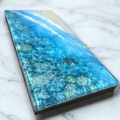 <傾斜厚盛りボード★ウミガメと珊瑚>  超立体  沖縄の海 レジンアートボード　美ら海　オーシャンアート　N025