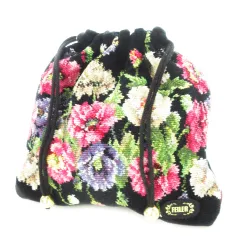 フェイラー FEILER 巾着 ポーチ シュニール織 ロゴ 花柄 サイドポケット 黒 ブラック /CK18 ■GY18