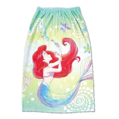 【新品】ディズニー《アリエル》ラップタオル（80㎝丈）綿１００％人気かわいいおすすめおしゃれスイミングプール水泳使いやすい女の子巻きタオルキャラクターグッズイラストお肌に優しい子どもキッズ着替え通園通学小学生中学年80×110cｍグリーン緑赤フランダー