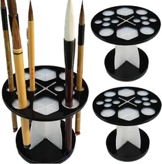 JP-SAKURA 習字 筆 乾燥 筆置き 筆立て 書道 墨汁 半紙 すずり 文鎮 塗料皿 台座回転盤付 14本