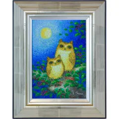 絵画★佐野千恵子　「聖夜のふくろう」油絵　SM号数　額装 imgrc0089298054.jpg