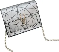 ドナリー ショルダーバック 斜めがけ 小さめポシェット クラッチ 韓国風 ミニバック レディース(シルバー,  Free Size)