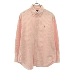 RALPH LAUREN ラルフローレン ストライプ ロゴ刺繍 長袖 ボタンダウンシャツ 9 ピンク×ホワイト レディース 古着