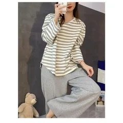 パジャマ ルームウェア レディース 胸パッド付き セットアップ ゆったり 部屋着 長袖 上下セット 可愛い 寝巻き ナイトウェア 体型カバー aozimei01 