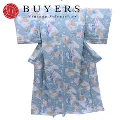 【中古】 小紋 化学繊維 ブルーグレー系 グレー 花 藤 和装 呉服 和服 きもの レディース 女性