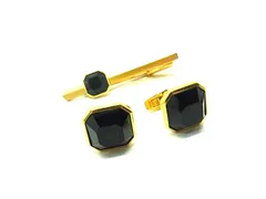 SONIA RYKIEL ソニアリキエル ネクタイピン カフスボタン カフリンクス 紳士 メンズ 2点セット ゴールド系×ブラック系 DJ6329 冠婚葬祭 結婚式 葬式