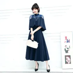 ☆ ネイビー ☆ L ☆ パーティードレス フォーマルワンピース ykpd8867 パーティ ドレスワンピース ロングワンピース フォーマルワンピース ワンピース パーティーワンピース フリル半そで セレモニーワンピース イブニングウェア 袖あり レディース