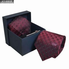 ダニエルウェリントン ネクタイ&amp;タイバー&amp;チーフ 3点セット Daniel Wellington メンズ シルク100% ドット柄 8cm WINE おしゃれ プレゼント