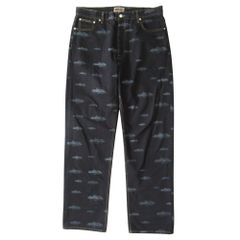美品 Corteiz コーテイズ 総柄 ブラック デニム パンツ ボタンフライ サイズXL 黒 メンズ 古着 中古 USED