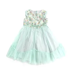 美品 TOCCA トッカ バンビーニ  ノースリーブワンピース 110cm  グリーン  キッズ 花柄刺繍リボンフリルチュール　240001139167